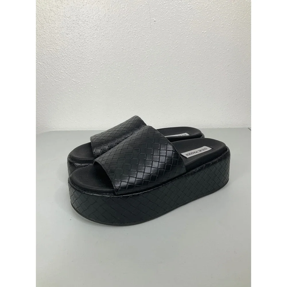 Steve Madden Playa Black Woven Platform Slide Sandals Womens 7M PLAY1351